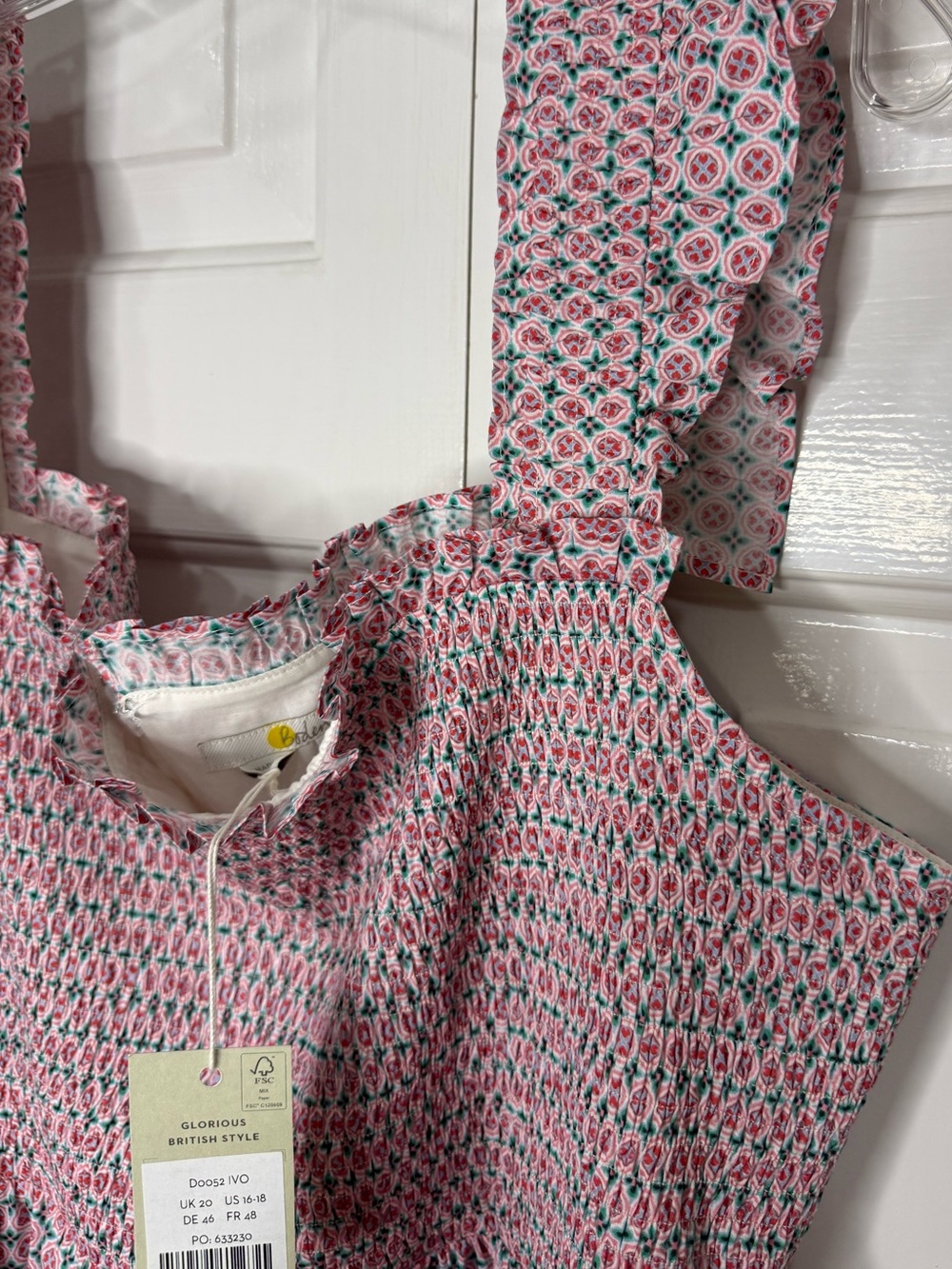 Boden NWT Square Neck Smocked Midi Dress Ivory Circle Stamp Pink Green US 16/18 - Picture 11 of 11